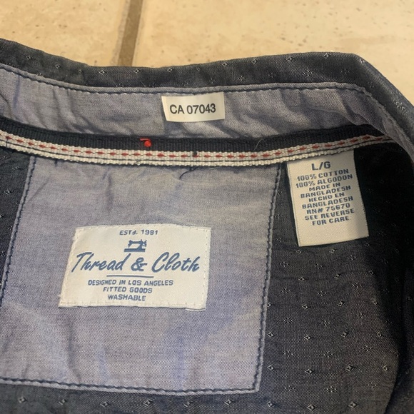 Men's Thread & Cloth Dark Blue Micro-Dot Button-Up Short Sleeve Shirt - Size L/G - Picture 2 of 7